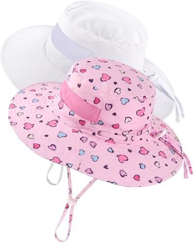 HONGTEYA Baby Toddler Sun Hat, Summer Mesh Bucket Beach Hat for Boys Girls - color: White+heart, size: 6-24 Months