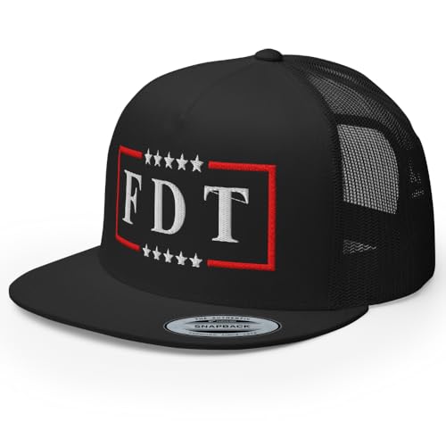 NX FDT Embroidered Flat Bill Trucker Hat High Crown Adjustable FDT Hat - color: Black