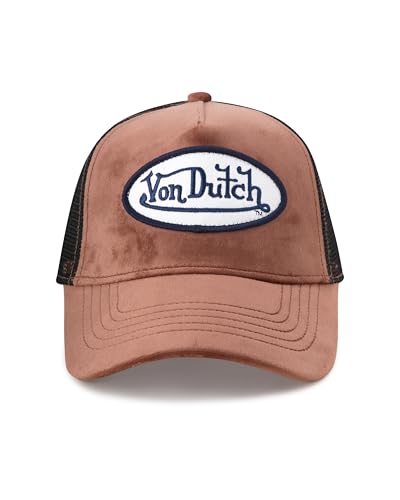 Von Dutch Unisex Velvet Trucker Hat, Curved Bill, Mesh Back, Snapback - color: Mahogany