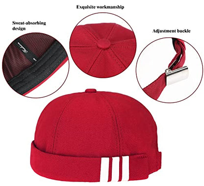 Glamorstar Dome Brimless Hats for Women Men Sailor Docker Beanie Cap Hip Hop Hats - color: Red
