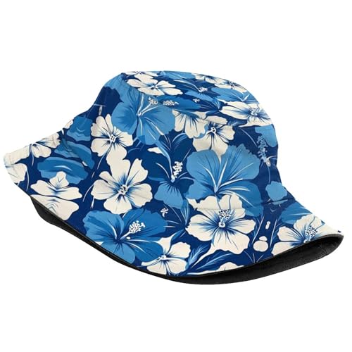Bucket Hat Funny Duck Fisherman Hat Travel Beach Sun Hat Outdoor Cap for Men Women Adults - color: Blue-hibiscus