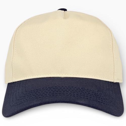 E BY ELIDAN Two Tone A-Frame Trucker Hat, 5-Panel Blank Baseball Snapback - color: Stone Navy