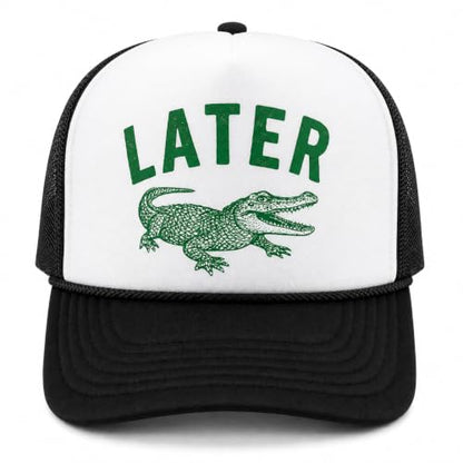 Later Gator Trucker Hat for Men & Women Funny Foam Front Classic 5 Panel Snapback - color: White/Black