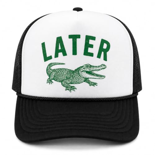 Later Gator Trucker Hat for Men & Women Funny Foam Front Classic 5 Panel Snapback - color: White/Black