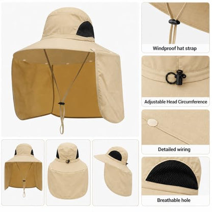 HUAMULAN Women Men Wide Brim Sun Hat Hiking Fishing Hats with Neck Flap - color: Yq005-beige