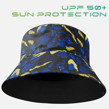 UPF 50+ Reversible Sun Hat - color: Black/Bright Blue and Yellow, size: Large