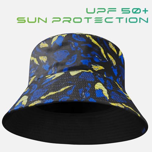 UPF 50+ Reversible Sun Hat - color: Black/Bright Blue and Yellow, size: Large