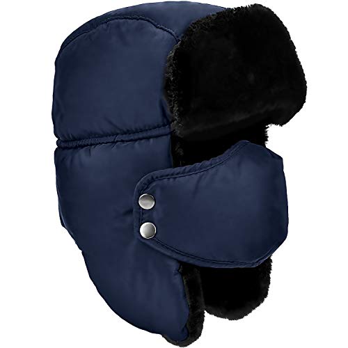 Unisex Winter Trooper Trapper Hat Warm Hats Hunting Hat with Ear Flaps - color: Navy, Black Fur