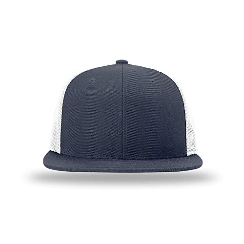 Richardson 511 Wool Blend Flatbill Trucker Snapback Adjustable Cap - color: Navy/White