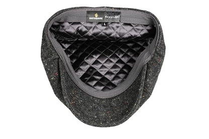 8 Panel Wool Blend Newsboy Cap – Classic Tweed & Herringbone Baker Boy Hat for Men & Women - color: Black Tweed, size: XX-Large