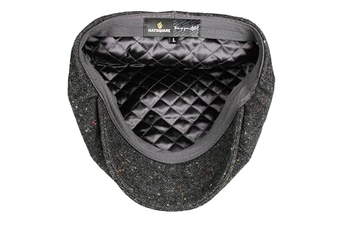 8 Panel Wool Blend Newsboy Cap – Classic Tweed & Herringbone Baker Boy Hat for Men & Women - color: Black Tweed, size: Medium