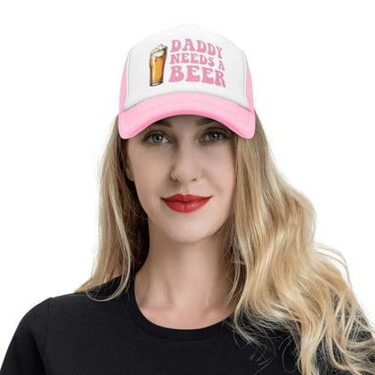 Funny Trucker Hats for Women Country Women's Trucker Hats Breathable Mesh Summer Caps Adjustable Pink Hats - color: Daddy Needs a Beer