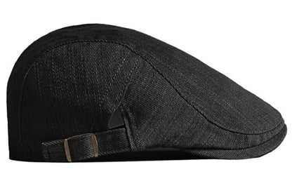 DIYDECAL Cotton Newsboy Flat Caps for Men, Womens Cabbie Driving Beret Hats - color: Black