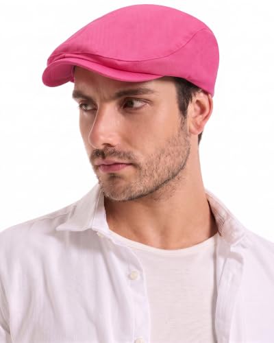 ZLYC 남성용 여름 플랫 캡 Scally Ivy Gatsby Newsboy Beret Driver Cabbie 사냥 모자 - color: 솔리드 핫 핑크