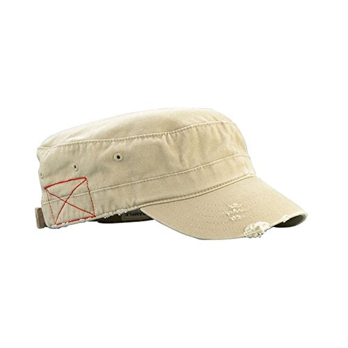 Mega Cap Cotton Distressed Washed Cadet Cap - color: Khaki