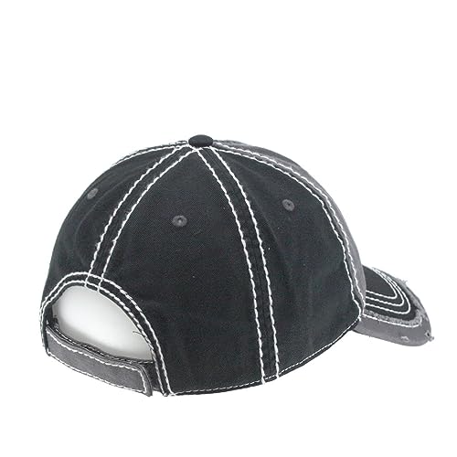 Washed Cotton Distressed with Heavy Stitching Adjustable Baseball Cap - color: Black/Charcoal Gray/Black
