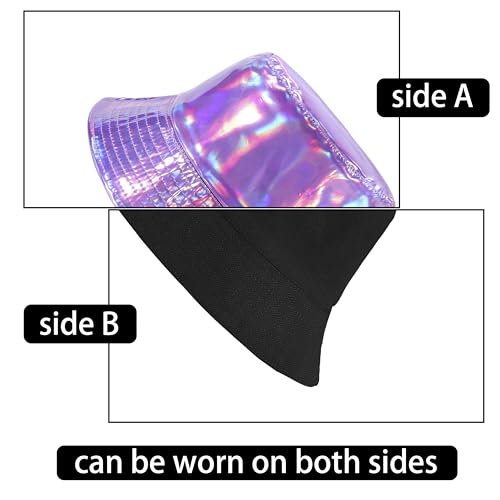 MILAKOO Rave Hologram Metallic Bucket Hat Reversible Cap Reflective Waterproof Rain Fisherman Hat - color: D: Purple