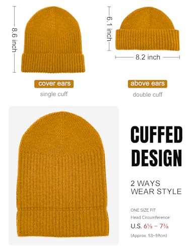 vidsel 50% Wool Double Cuff Beanie Hat for Men Women, Warm Winter Knit Cap - color: Yellow
