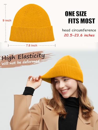 Wool Beanie for Men Women, Seamless Knit Cuffed Warm Winter Hats - color: 1pcs-yellow