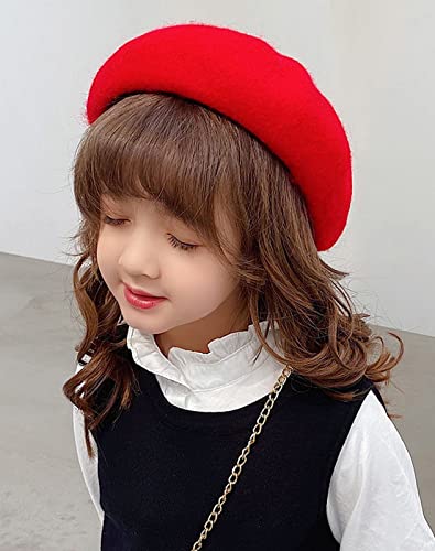 Kids Girls French Beret Hat Artist Hat Solid Warm Beanie Cap Winter Autumn - color: Red