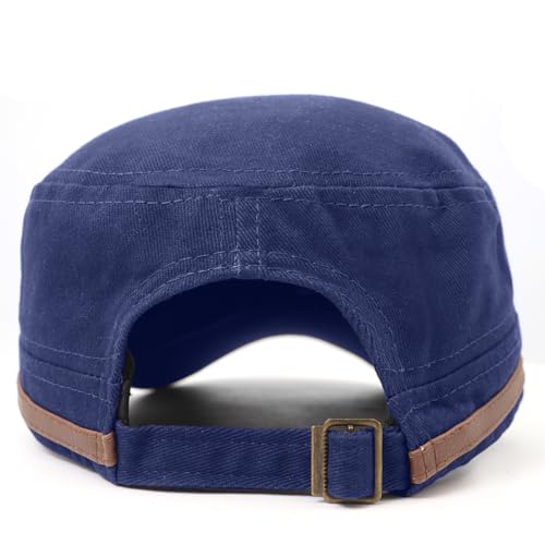 Flat Top Cap for Men Soft Cotton Adjustable Military - color: Dark Blue