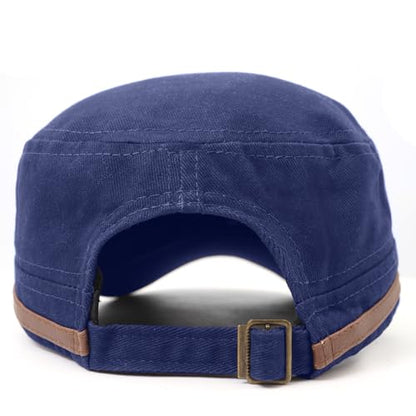 Flat Top Cap for Men Soft Cotton Adjustable Military - color: Dark Blue