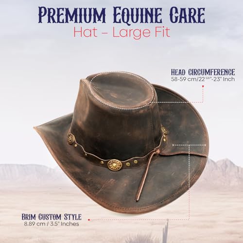 Equine Care Leather Cowboy Hat for Men & Women, Genuine Leather Western - color: Antique Brown, size: 7-7 1/8