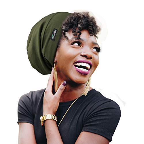 FocusCare Satin Lined Sleep Slouchy Cap Curly Girl Slap Headwear Gifts for Frizzy Hair Women - color: Army Green