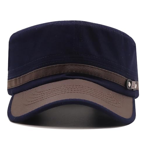 Cadet Army Cap for Men Women Military Adjustable Unisex Flat Top Hat - color: Navy Blue