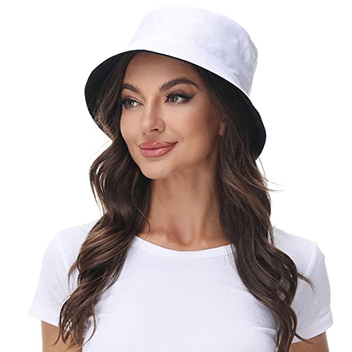Women Reversible Bucket Hat, Summer Sun Hat for Women - color: Black- White