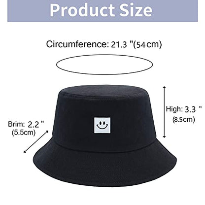 Kids Sun Hat Smile Face Bucket Hat for Girls Boys Summer Sun Protection Cotton Unisex Beach Cap - color: Black