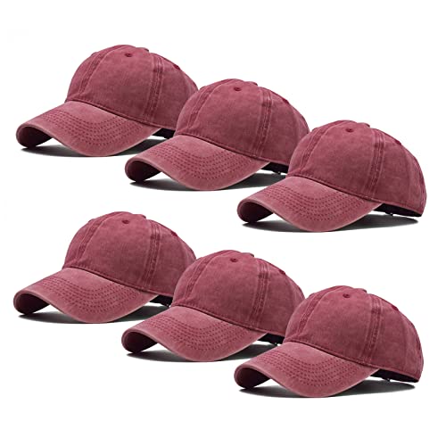 Ultrafun Unisex Vintage Baseball Cap Washed Distressed Plain Blank Baseball Hat Adjustable Dad Hat for Outdoor Sports - color: 6pack-wine Red