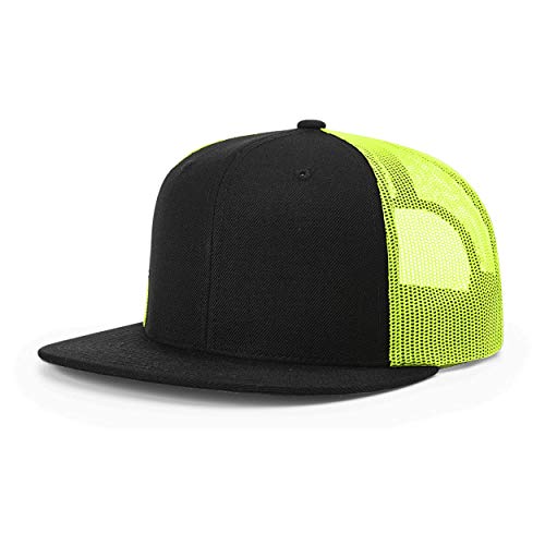 Richardson Unisex 511 Flatbill Trucker Adjustable Snapback Baseball Cap - color: Black/Neon Yellow