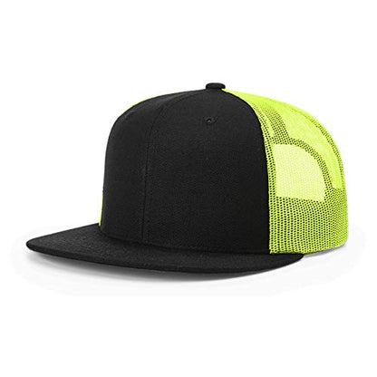 Richardson Unisex 511 Flatbill Trucker Adjustable Snapback Baseball Cap - color: Black/Neon Yellow