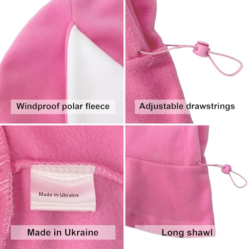 Fleece Balaclava Over Helmet - Warm Helmet Ninja Hood - Snowboard Hooded Hat Neck Gaiter Ski Mask - color: Pink&white|bunny, size: One Size