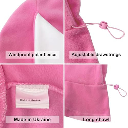 Fleece Balaclava Over Helmet - Warm Helmet Ninja Hood - Snowboard Hooded Hat Neck Gaiter Ski Mask - color: Pink&white|bunny, size: One Size