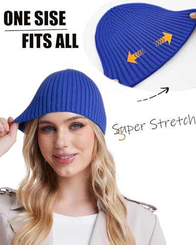 Wool Knit Beanie Hats for Men Women,Cuffless Winter Skull Caps - color: 1-royal Blue