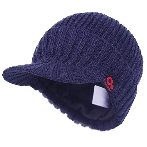 Janey&Rubbins Men‘s Stylish Knit Visor Brim Beanie Hats Fleece Lined Skull Ski Caps - color: Blue