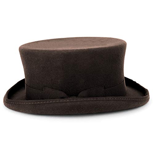 Armycrew Men's 100% Wool Felt Classic Genuine Top Hat with Grosgrain Band - color: Brown, size: Large