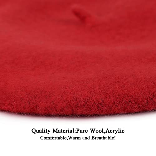 Wheebo Berets for Kids Wool French Beret Hats Artist Painter Hats for Little Girls Boys Solid Color Style - color: Red