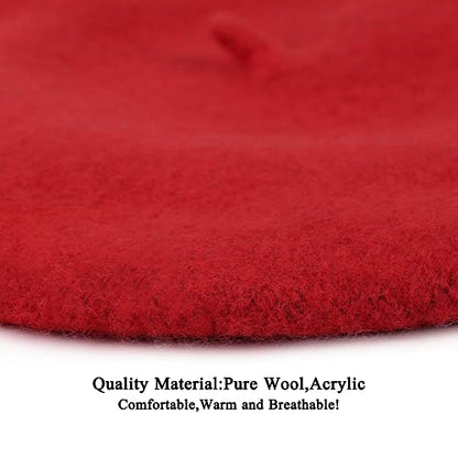Wheebo Berets for Kids Wool French Beret Hats Artist Painter Hats for Little Girls Boys Solid Color Style - color: Red