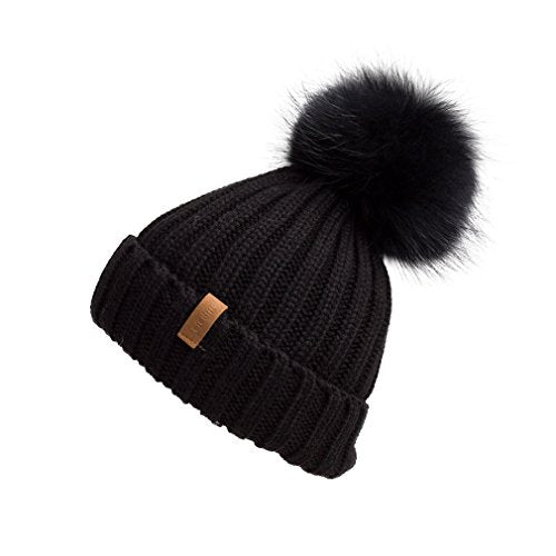 Pilipala Womens Knit Beanies Hats with Fur Pom Bobble Hat Skull Cap Cable Beanie for Women