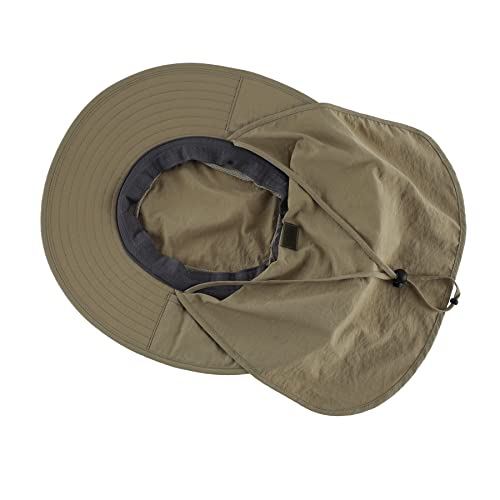 Home Prefer Outdoor UPF50+ Mesh Sun Hat Wide Brim Fishing Hat with Neck Flap Sun Hat for Men Women - color: Light Vert Khaki