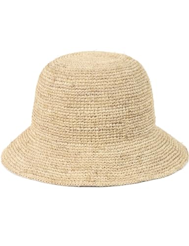 KORADI Women Raffia Straw Bucket Hat Natural Raffia Beach Hat Foldable Hand Woven Bucket Hat Summer Sun Hats Travel Cap