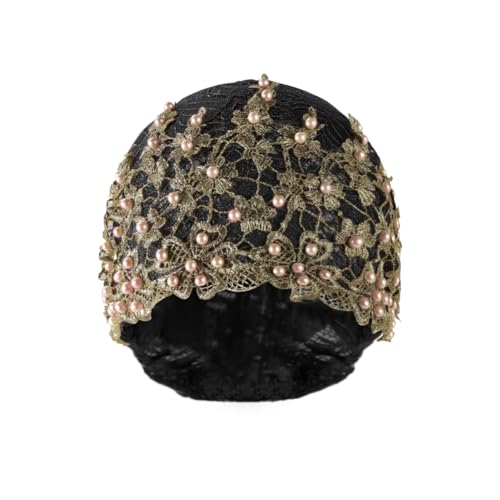 haozaikeji Women Flower Turban Hat Rhinestones Muslim Islamic Head Wrap African Pearl Turban Soft Stretchy Head Cover - color: Black