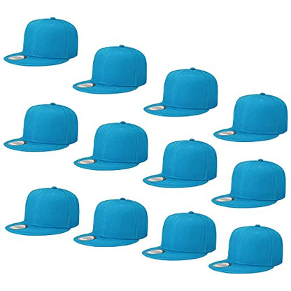 Falari Wholesale 12 Pack Snapback Hat Cap Hip Hop Style Flat Bill Blank Solid Color Adjustable Size - color: 12-pack Turquoise