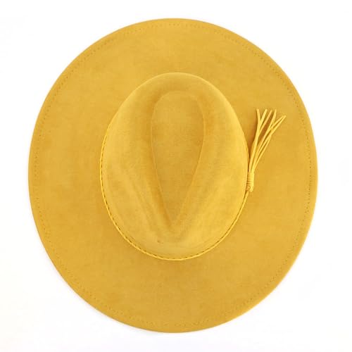 LIDHAY Big Wide Brim Fedora Hats for Women Men Western Suede Hat Large Felt Panama Hat Rancher Hat - color: Yellow