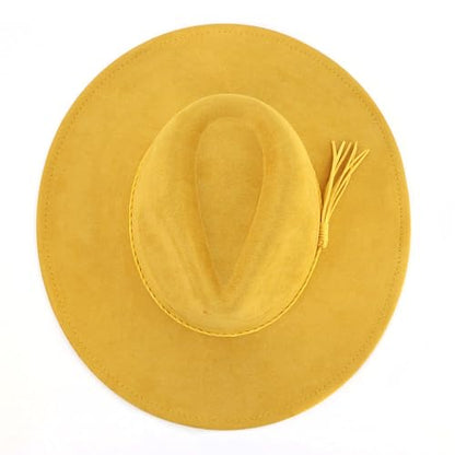 LIDHAY Big Wide Brim Fedora Hats for Women Men Western Suede Hat Large Felt Panama Hat Rancher Hat - color: Yellow
