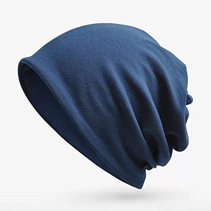 Jeelow Cotton Slouchy Open Top Beanie Hat 2 Pack - color: Blue+black