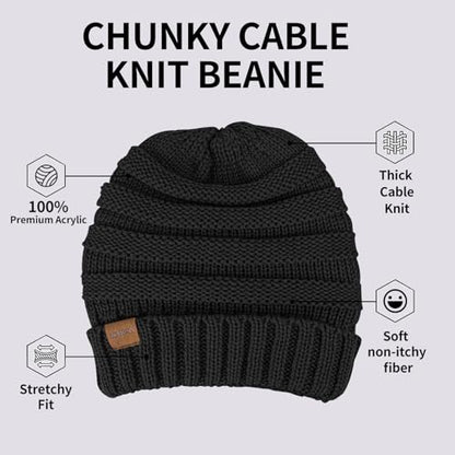 ZOORON Womens Winter Hat Slouchy Beanies for Women Cable Knit Beanie Hats - color: 1pack- Black